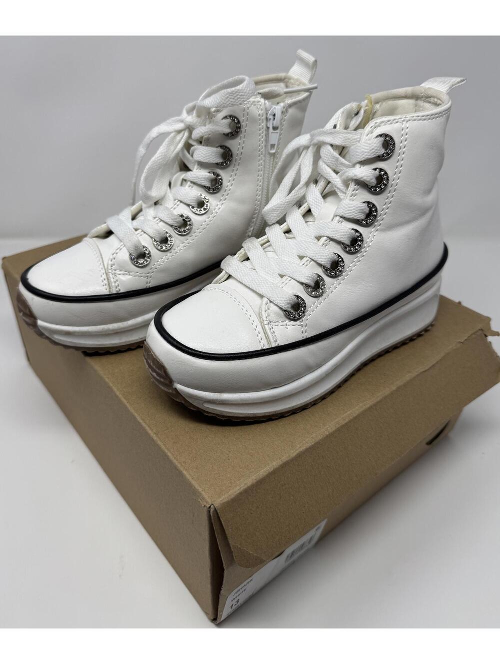 Steve Madden JSHARK White High-Top Lace-Up Side Zipper Platform Sneakers Size 13